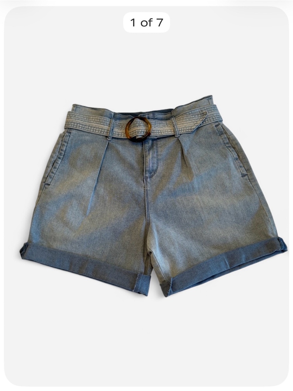 Gloria Vanderbilt Women’s Belted High Waist Denim Shorts Size 8 Light Wash